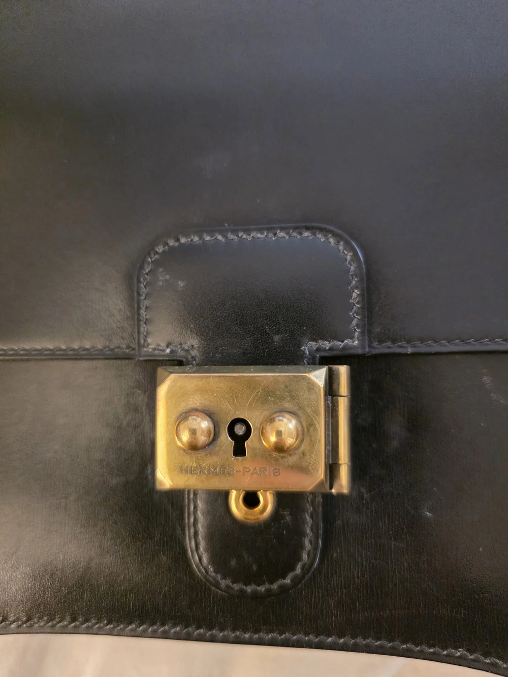 Authentic Hermès Black Leather Clutch Pouchette With Strap And Sack